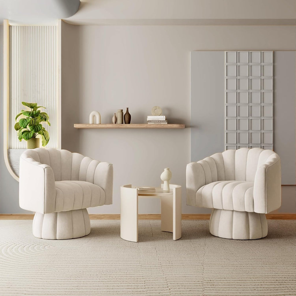 Dewhut Swivel Accent Chair Set of 2, 360° Swivel Barrel Chair with Armrest, Velvet Upholstered Single Sofa Reading Chair for Living Room,Bedroom,Waiting Room(Beige-2)