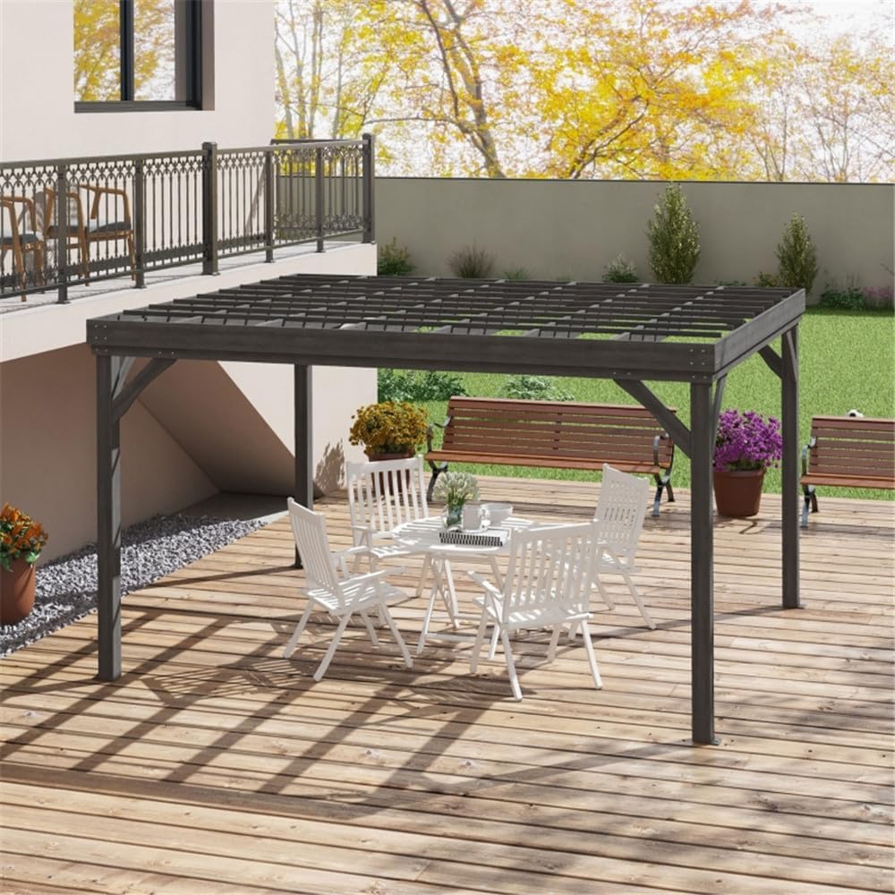 12 x 10 ft Wood Pergola Quality Solid Wood Gazebo Pavilion for Backyard Deck Patio Outdoor Pergola Grape Trellis Grill Gazebo, Strong Sturcture,Snow and Wind Supported(Grey)