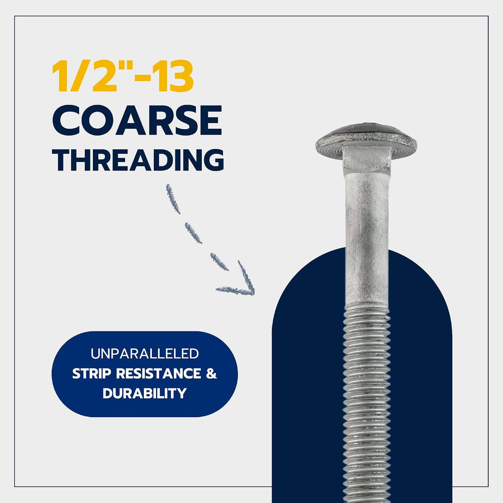 1/2' x 16' (25 Pack) Galvanized Carriage Bolt Kit Grade 307A Includes 1/2' USS Flat Washers (25 pcs) and 1/2'-13 Hex Nuts (25 pcs), Hot Dip Galvanized for Exterior Use by Makers Bolt