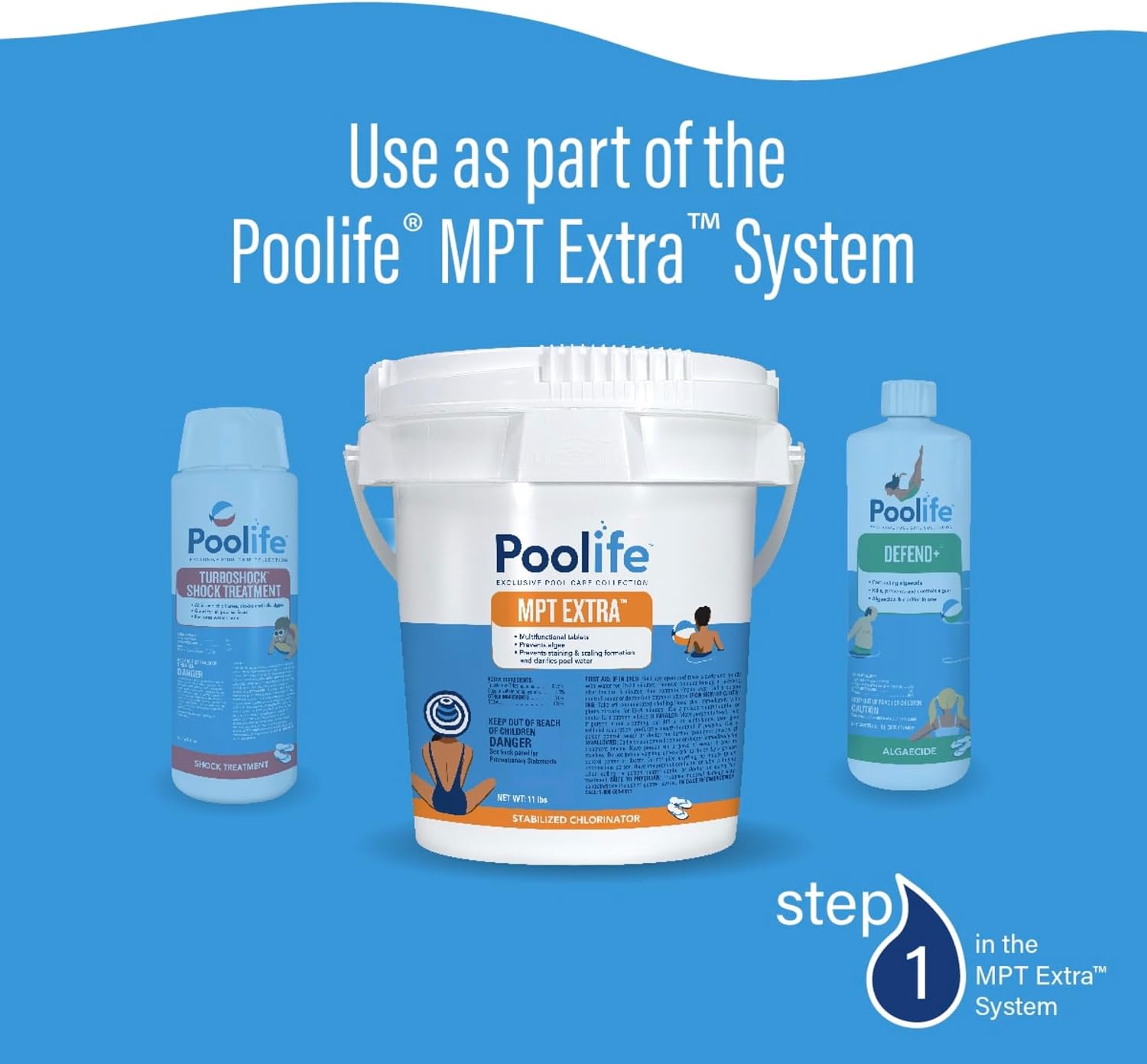 Poolife MPT Extra Pool Chlorine Tablets - Multi-Functional 3 inch Chlorine Tablets for Pool to Prevent Algae, Stains & Scaling & Clarifies Water, Extend Chlorine Life with Sun-Protected Pucks - 21 lb