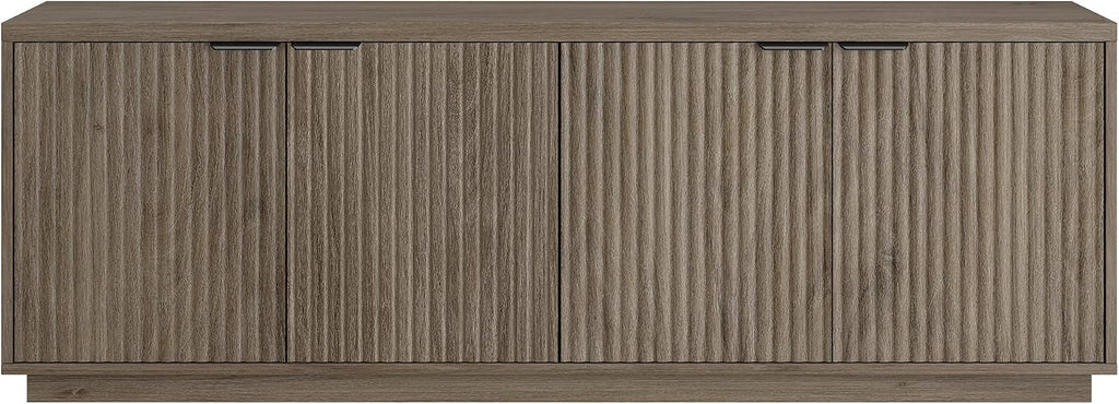 Henn&Hart Fluted TV Stand for TVs up to 78' with 2 Ribbed Storage Cabinets and Adjustable Shelves for Living Room, Family Room, or Office, Weathered Gray