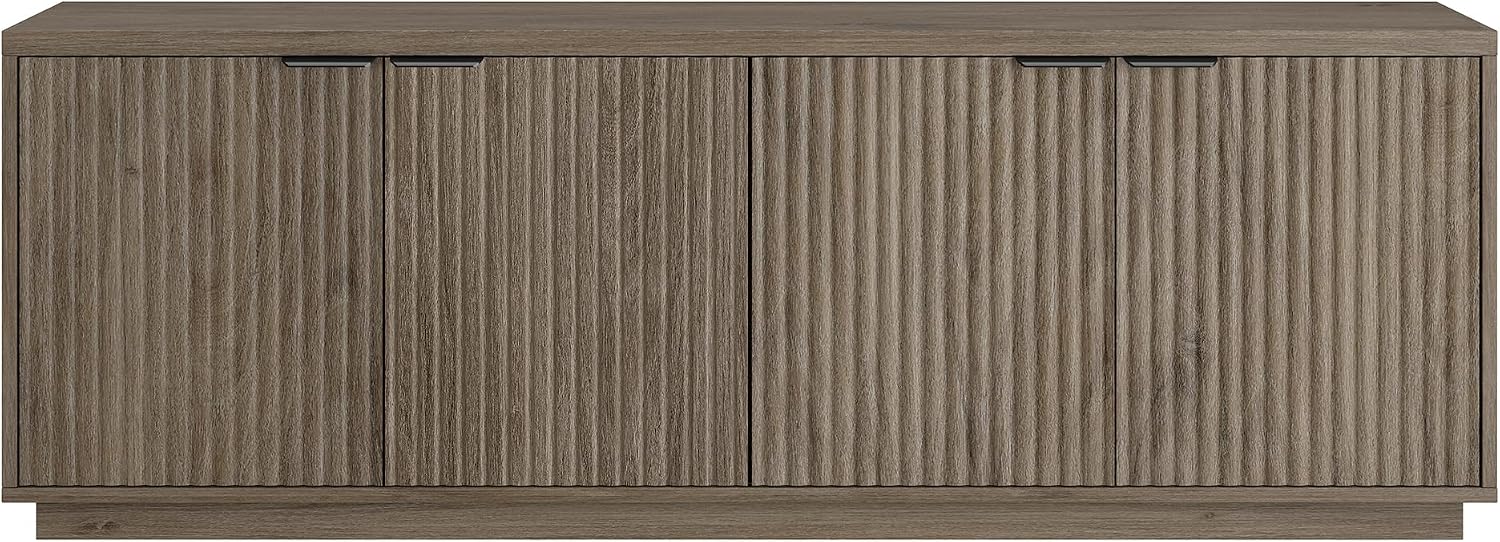 Henn&Hart Fluted TV Stand for TVs up to 78' with 2 Ribbed Storage Cabinets and Adjustable Shelves for Living Room, Family Room, or Office, Weathered Gray