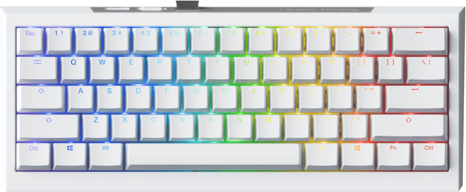 Ducky One X Mini Wireless 60% Inductive Keyboard: Tri-Mode, Rapid Trigger, Linear Inductive Switches, Gasket-Mount Quack Mechanics+ 7-Layer Dampening, High-Density PBT Doubleshot Keycaps, US, White