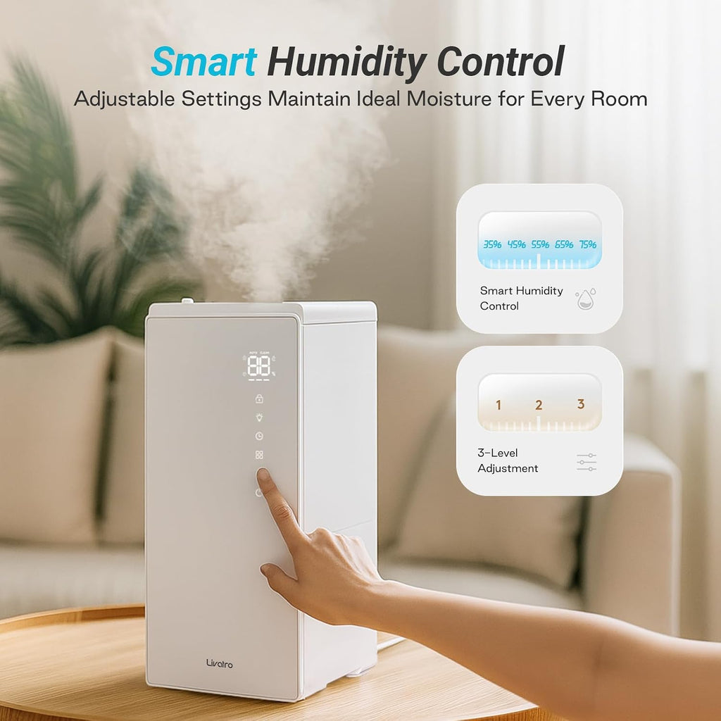 6L Stainless Steel Warm Mist Humidifier with Easy Clean and Warm Steam Function, Healthy Air Mist Humidifiers for Bedroom Living Room, with Sleep Mode and Auto-off Setting