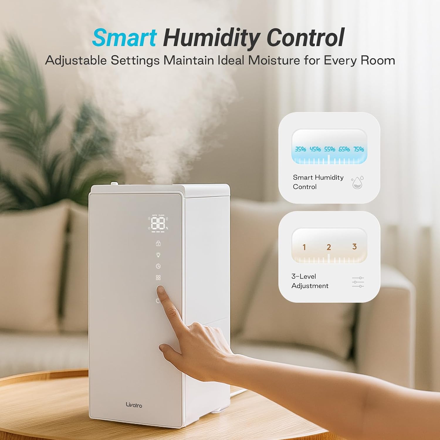 6L Stainless Steel Warm Mist Humidifier with Easy Clean and Warm Steam Function, Healthy Air Mist Humidifiers for Bedroom Living Room, with Sleep Mode and Auto-off Setting