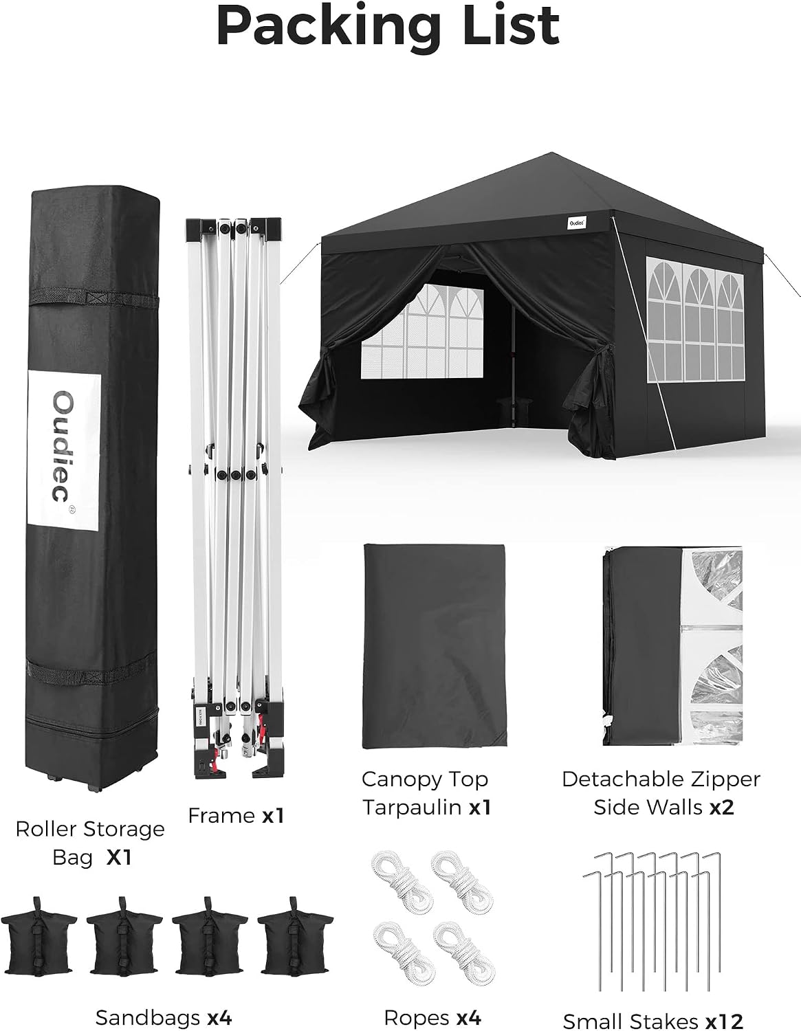 Pop up Canopy Tent - 10x10ft Outdoor Tent with Window and Removable Side Wall Door, Waterproof Camping Awning Gazebo-Tent for Outdoor, with Wheeled Storage Box