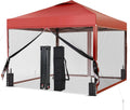 GDY 10x10 Pop up Canopy Tent with Mosquito Netting, Easy up Gazebo for Patio, Camping and Garden, Includes 4 Sandbags, Red
