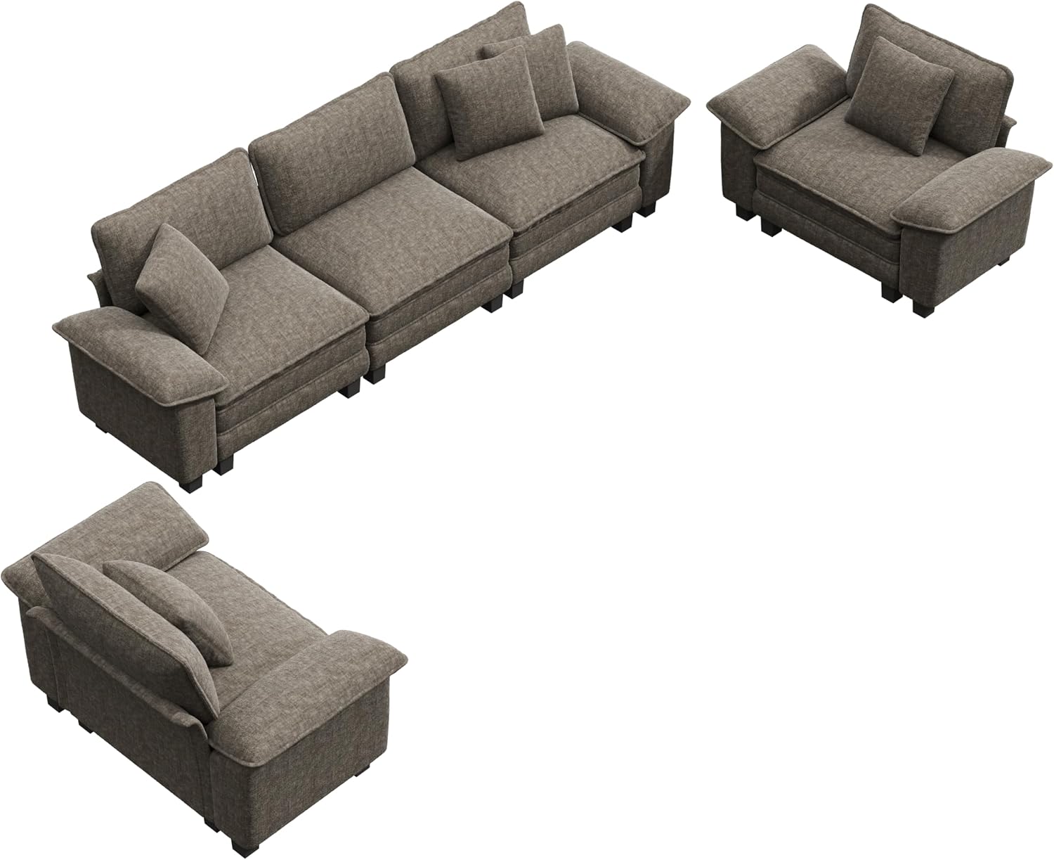 PHI VILLA Cloud Modular Couches Sets, 3 Pieces Large Sectional Sofa Set with Single Sofa, 5-Seater Upholstered Couch for Living Room, Chenille Fabric, Smoky Grey