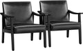 Yaheetech PU Leather Black Chairs, Mid-Century Modern Armchair with Solid Wood Legs, Reading Accent Chair with High Back for Living Room Bedroom Waiting Room, 2 pcs, Black