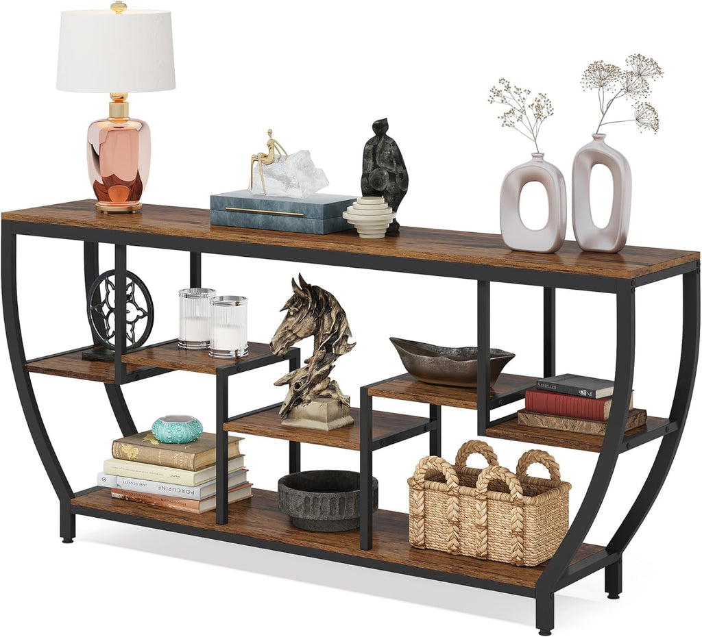 Tribesigns 70.9 Inch Long Sofa Table with Shelves, Rustic Console Table with Storage, Industrial Entryway Table TV Stand, Behind Couch Table Accent Tables for Living Room, Hallway, Foyer