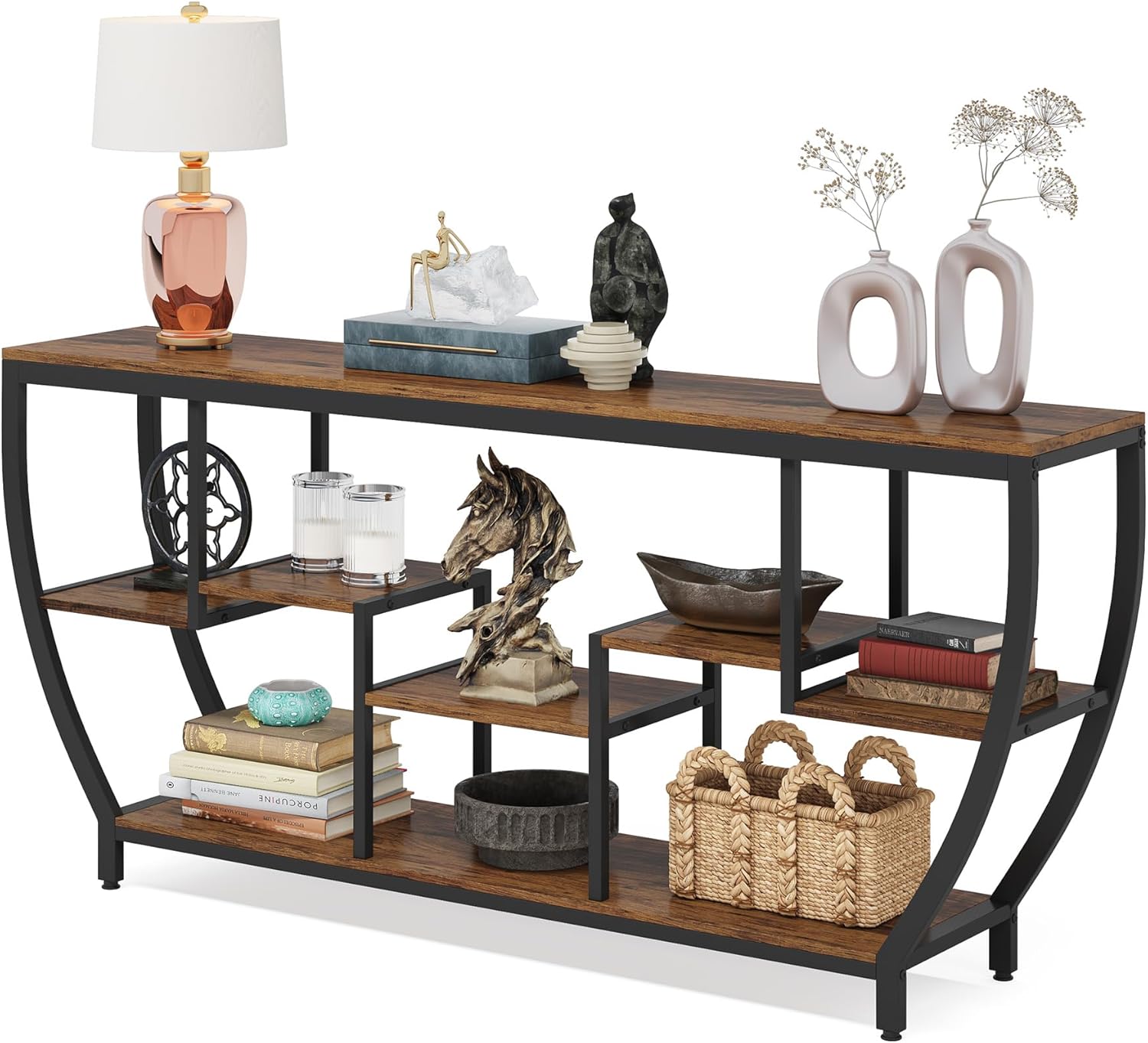 Tribesigns 70.9 Inch Long Sofa Table with Shelves, Rustic Console Table with Storage, Industrial Entryway Table TV Stand, Behind Couch Table Accent Tables for Living Room, Hallway, Foyer