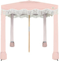 AMMSUN Beach Cabana with Fringe, 7' x 7' Boho Beach Canopy with Tassels, Easy Set up & Premium Wood Pole, Cabana Tent with Sand Pockets, Instant Sun Shade for Sand, Garden, Patio, Pink Stripes
