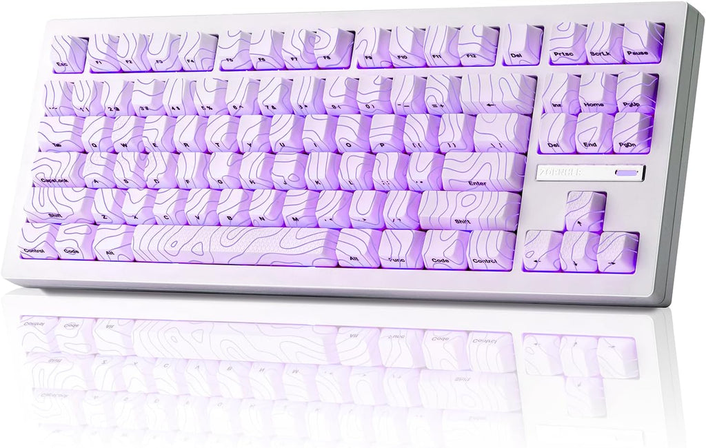 ZORNHER ZH870 Wireless Gaming Mechanical Keyboard,80% White Custom Creamy Sound Keyboard with Lighted Up White Topographic Keycaps,Creamy Sounding Linear Switches,Hot-Swappable,RGB Backlit