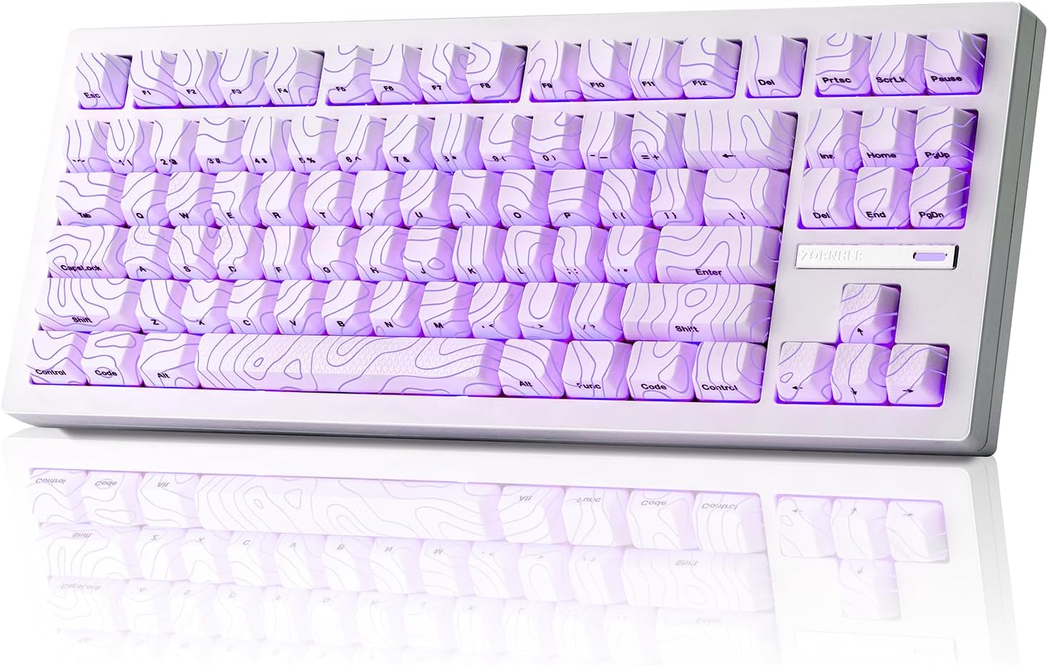 ZORNHER ZH870 Wireless Gaming Mechanical Keyboard,80% White Custom Creamy Sound Keyboard with Lighted Up White Topographic Keycaps,Creamy Sounding Linear Switches,Hot-Swappable,RGB Backlit