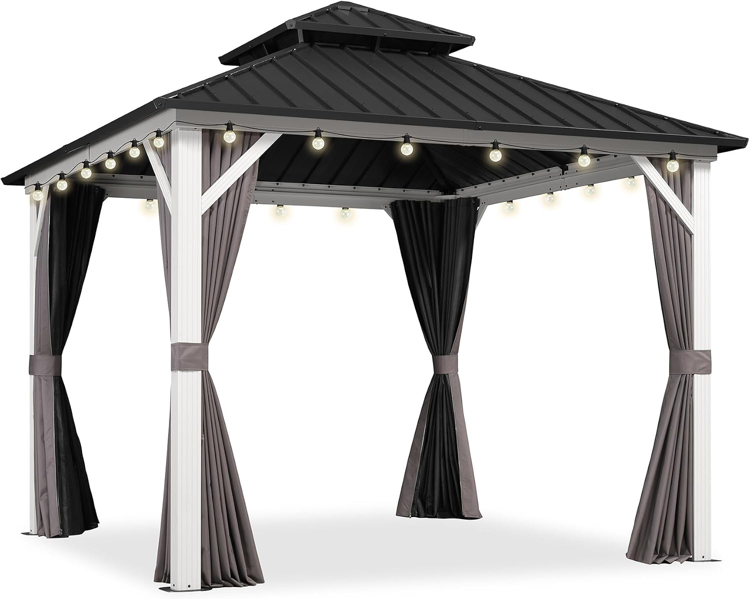 PURPLE LEAF 10' X 10' Outdoor Gazebo Galvanized Steel Double Roof White Aluminum Frame Hardtop Heavy Duty Gazebo with Curtain and Netting for Patio Garden and Backyard, Grey