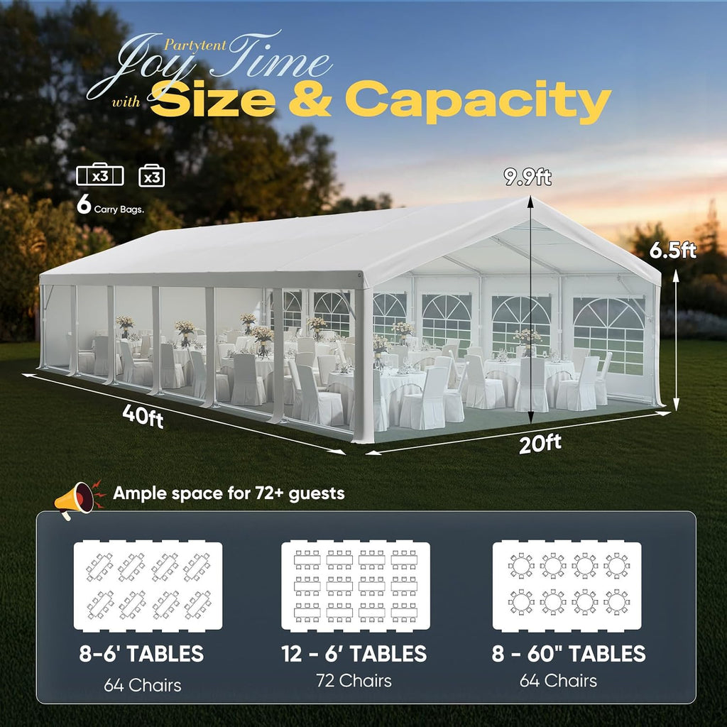 Quictent Premium 20x40 Party Tent Heavy Duty Outdoor Gazebo White Event Shelter Wedding Canopy Tent for Parties Carport BBQ with Removable Sidewall Windows & Storage Bags