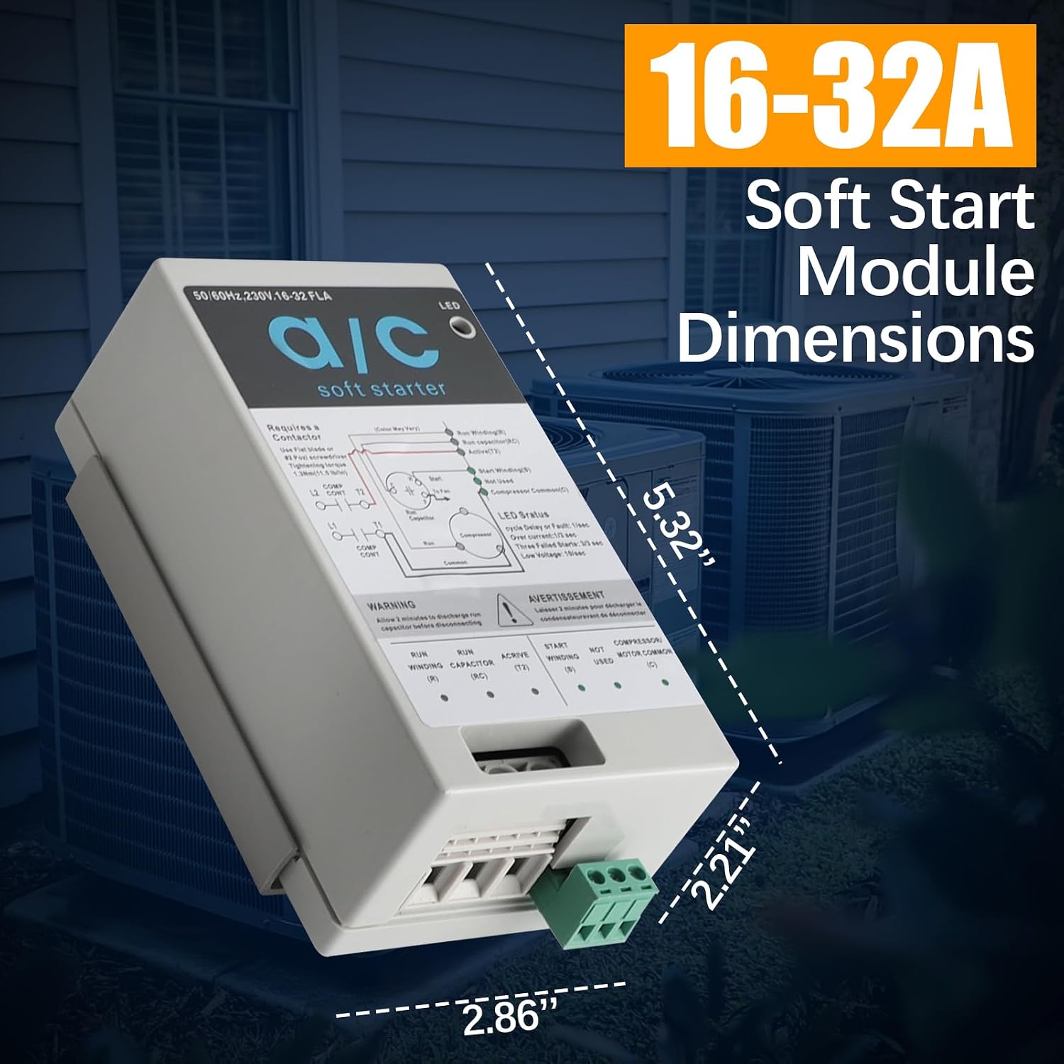 16-32A Soft Start Module for 4-7 Ton Residential HVAC Air Conditioners, Reverse Motor Protection, AC Soft Start Kit Replace for Generator System