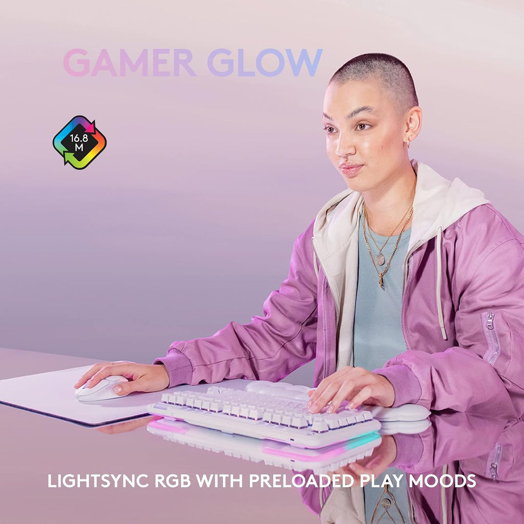 Logitech G Wireless Gaming Combo, G715 Keyboard Tactile + G705 Mouse, Customizable LIGHTSYNC RGB Lighting, Lightspeed Wireless, Bluetooth, PC/Mac/Laptop - White Mist