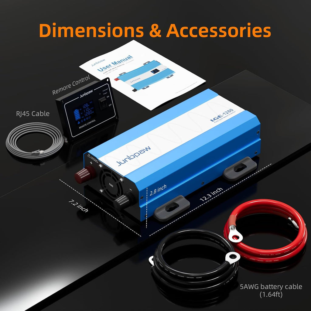1280W Pure Sine Wave Power Inverter - 3600W Surge, Game-Changing Design | 12V to 120V AC Converter for Home, RV, Camping, Off-Grid & Outdoor Adventures