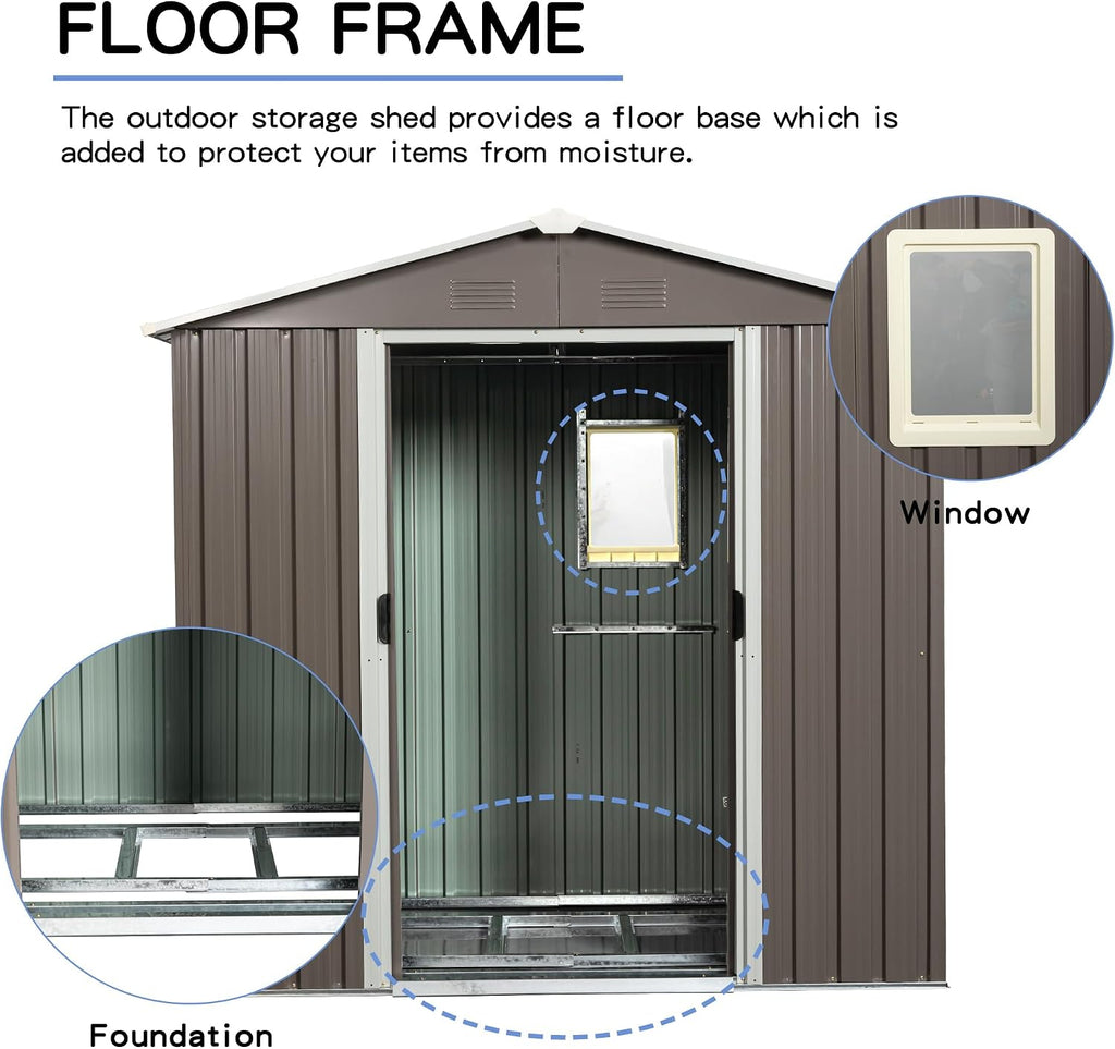 YOPTO 8×4 FT Outdoor Metal Storage Shed with Window and Integrated Punched Vents,Large Garden Outdoor Shed W/Sliding Doors & Padlock,Rust UV & Waterproof Tool Sheds for Backyard,Lawn,Patio,Grey