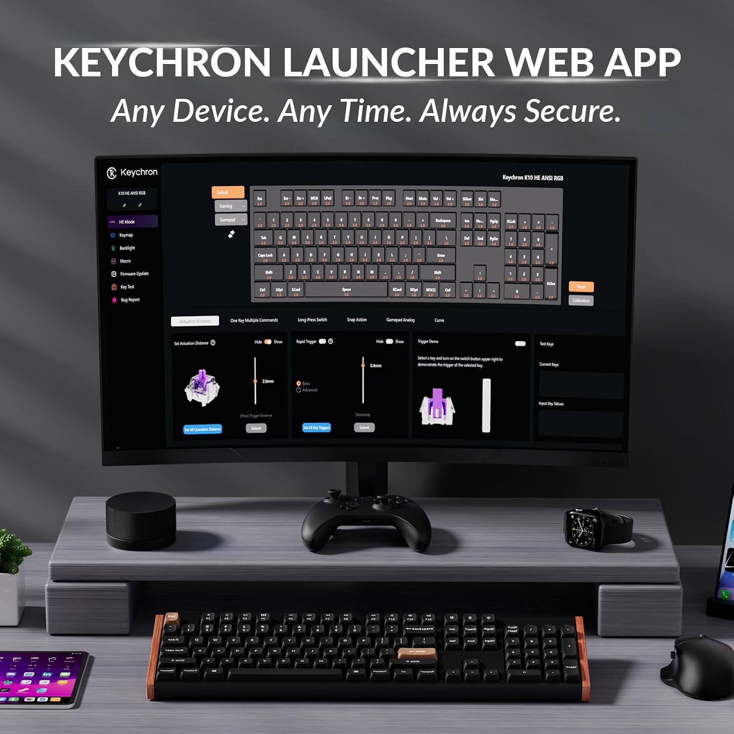 Keychron K10 HE QMK Wireless Gaming Custom Mechanical Keyboard, 2.4 GHz/Bluetooth/Wired Full-Size Hot-Swappable Programmable RGB Backlit Gateron Magnetic Switches for Mac Windows, Wood Frame-Black