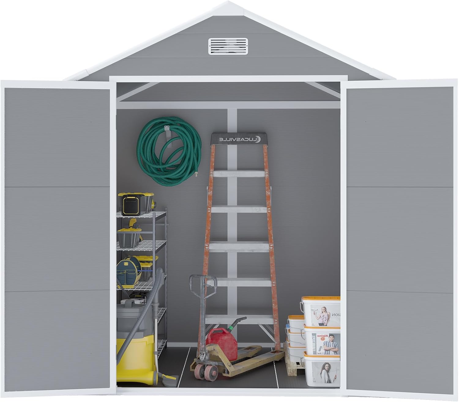 YOPTO 6x5 FT Resin Storage Shed,Garden House with Floor & Lockable Door,Waterproof Plastic Tool Sheds W/Slanting Roof Visual Window & Air Vents for Bicycles,Lawnmowers,Lawn,All Weather Use,Gray