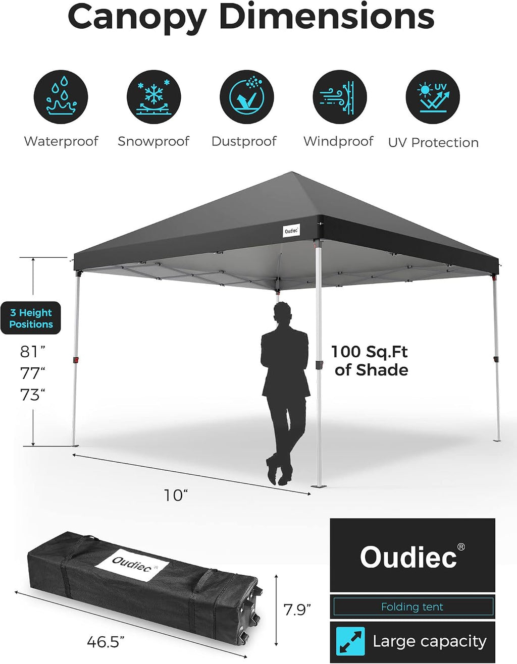 Pop up Canopy Tent - 10x10ft Outdoor Tent with Window and Removable Side Wall Door, Waterproof Camping Awning Gazebo-Tent for Outdoor, with Wheeled Storage Box