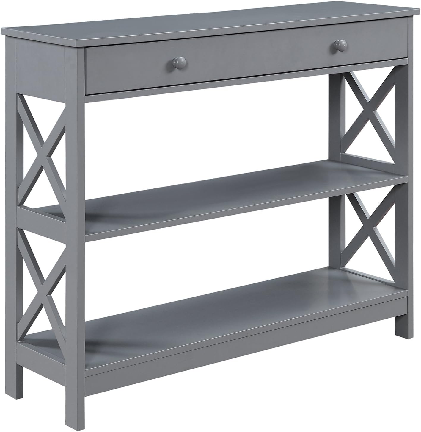 Convenience Concepts Oxford 1-Drawer Console Table 39.5' - Farmhouse Sofa Display with Storage Shelf For Living, Family, & Dining Room, Modern Entryway Hall Table for Kitchen, Bedroom, Gray