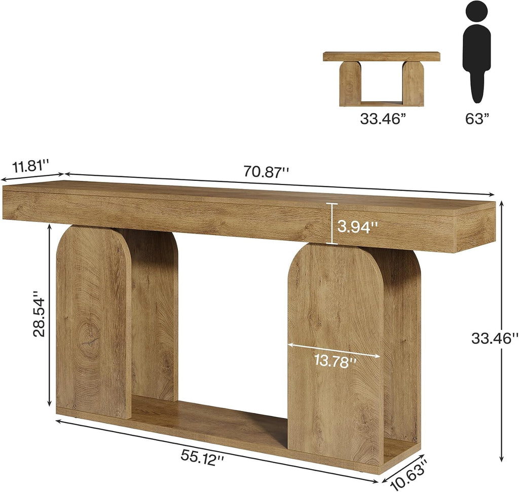Tribesigns 70.9-Inch Extra Long Sofa Table, Farmhouse Console Tables with Wood Frame and Storage Shelf, 2-Tier Wood Table Behind Couch for Living Room, Hallway, Foyer, Light Brown