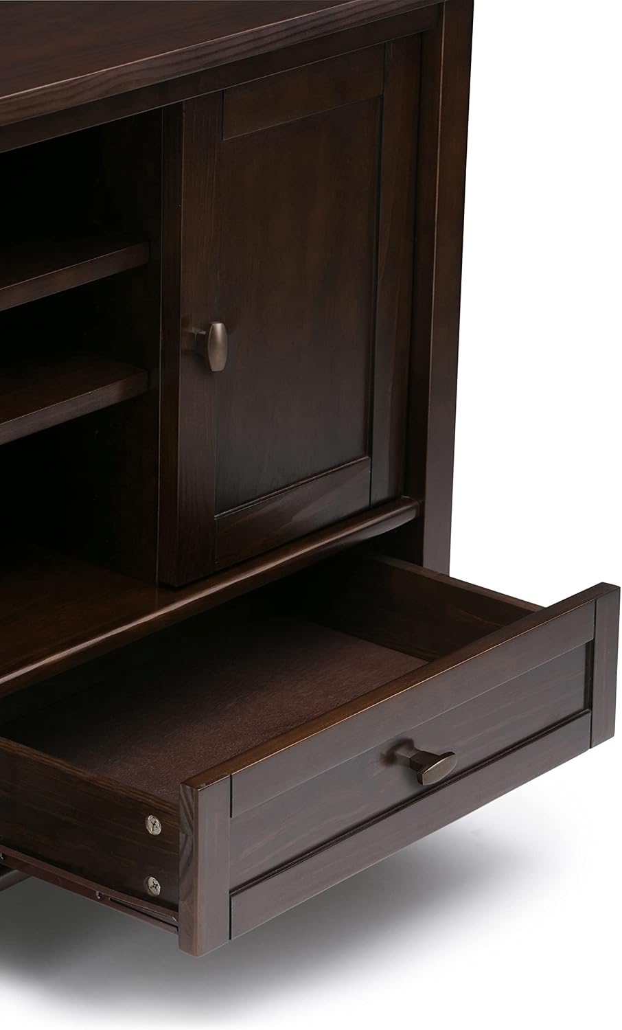 SIMPLIHOME Warm Shaker TV Stand - 47 inch Wide Solid Wood Media Console in Tobacco Brown, Transitional Entertainment Center for TVs up to 50 Inches with 2 Cabinets, 2 Drawers, and Cord Management