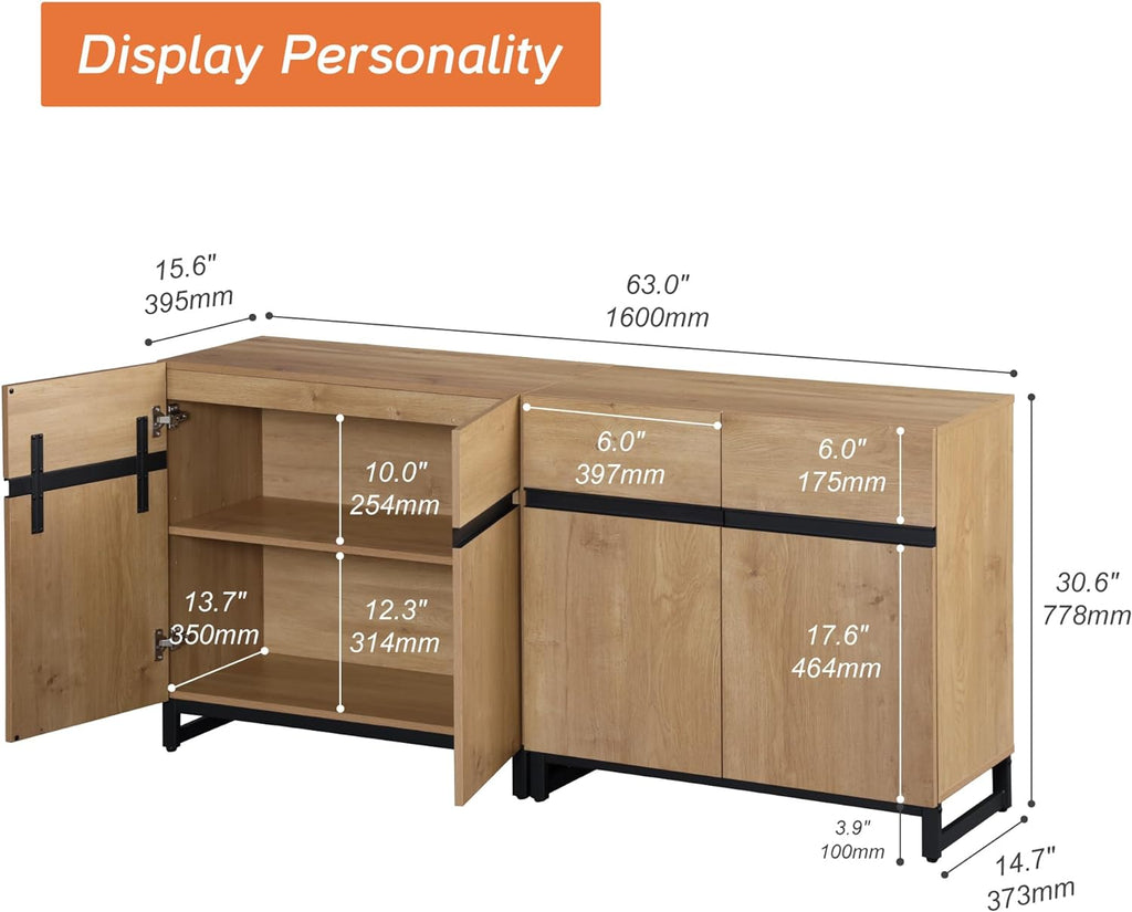 WAMPAT Modern TV Stand for TVs Up to 70 Inch, 2-in-1 Entertainment Center with Adjustable Shelves & Metal Base, Media Console for Living Room or Bedroom, Oak
