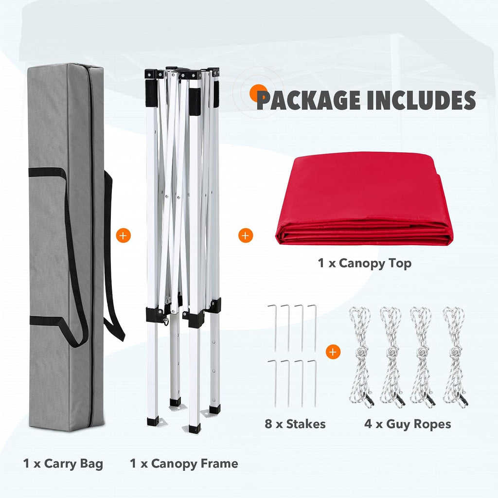 EAGLE PEAK 5x5 Pop Up Canopy Tent Instant Outdoor Canopy Easy Set-up Straight Leg Folding Shelter, Red