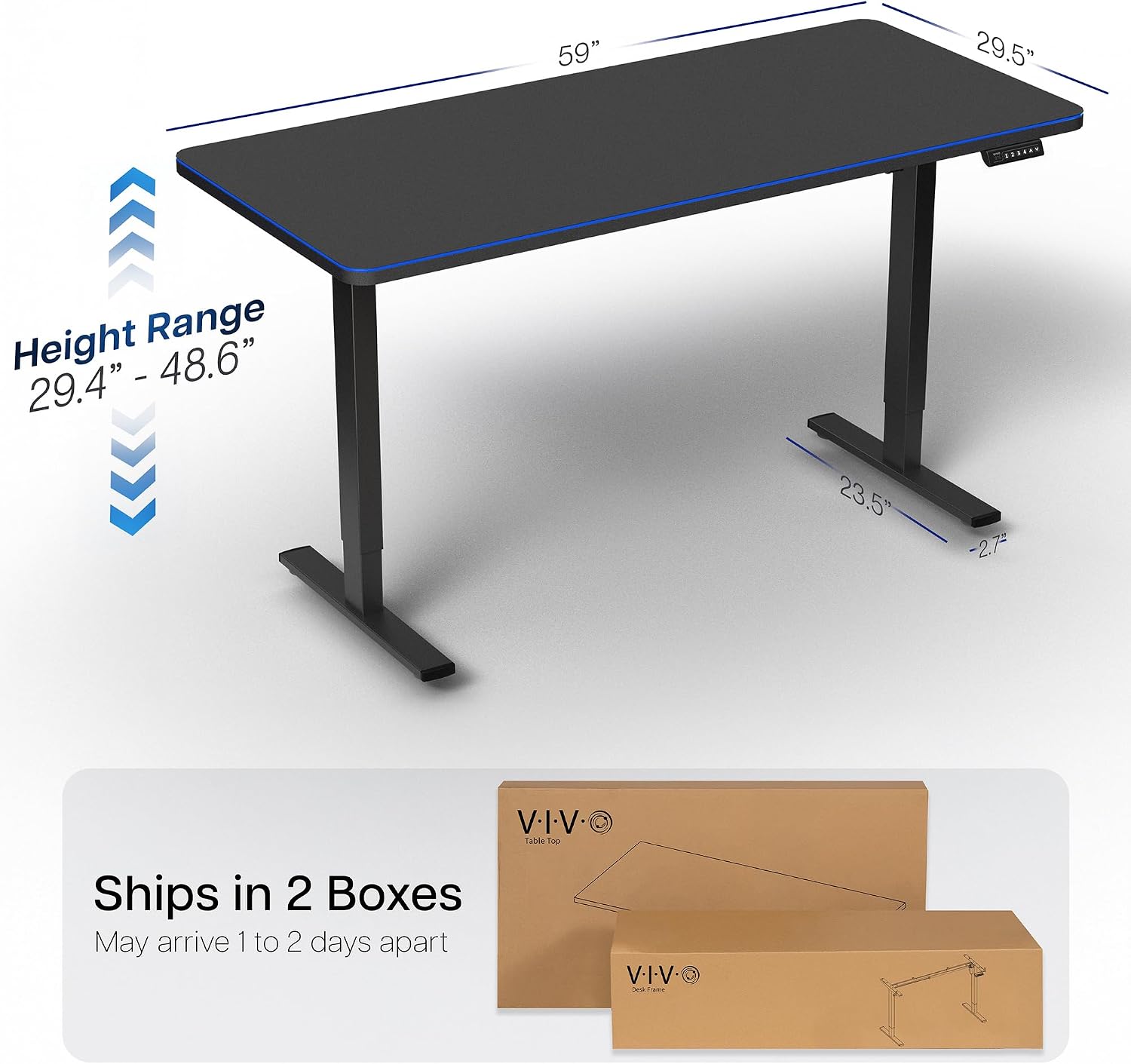 VIVO Electric 60 x 30 in Standing Desk with Full-Size RGB Mouse Pad, Memory Height Adjustment, 1B Series, Holds 220 lbs, Black Top Black Frame, DESK-KIT-1B6BP-30