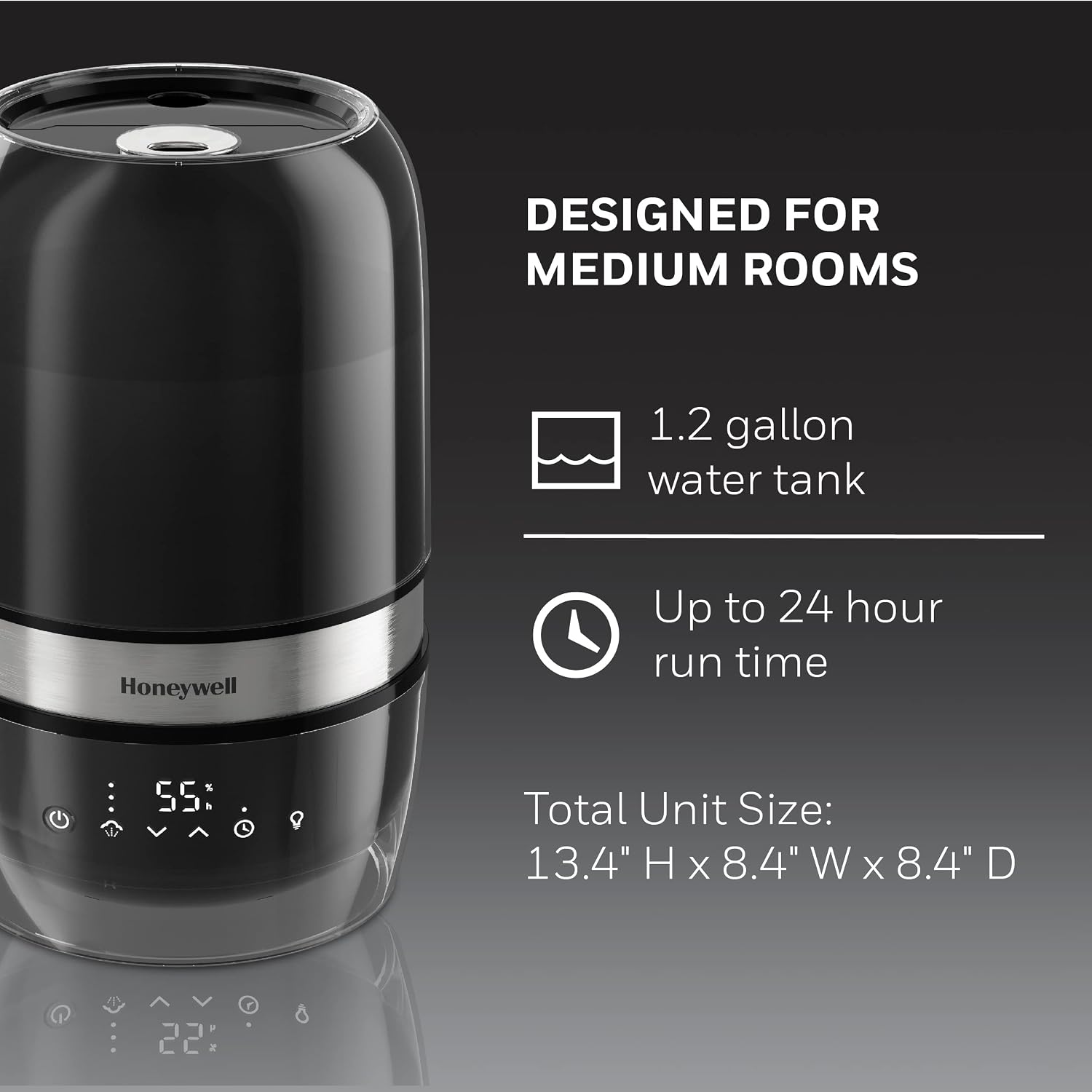 Honeywell Reflection Ultrasonic Cool Mist Humidifier. Cool Mist Top Fill Humidifier for Medium Room, Bedroom, Kids Room, and Office. Helps relieve cough and congestion - Black, HUL900B