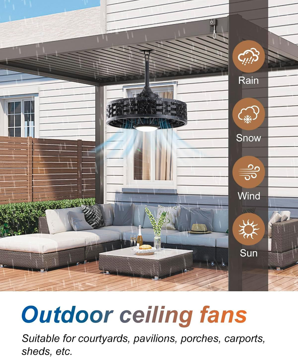Outdoor Ceiling Fans with Light for Patios, 20' Weatherproof Gazebo Fan with Hanging Hook, Remote Control & APP, 6 Speeds, 3CCT, Caged Plug in Ceiling Fan for Patio