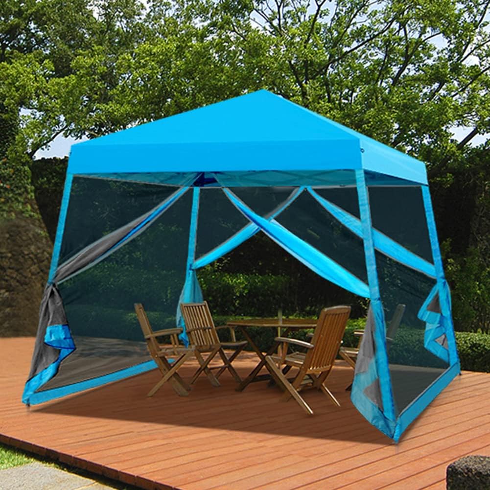 COOS BAY 10x10 Pop Up Canopy Tent with Screen Netting, Slant Leg Canopy with UPF 50+ UV Protection, 64 Sq Ft Shade, One Person Setup with Carry Bag, Light Blue
