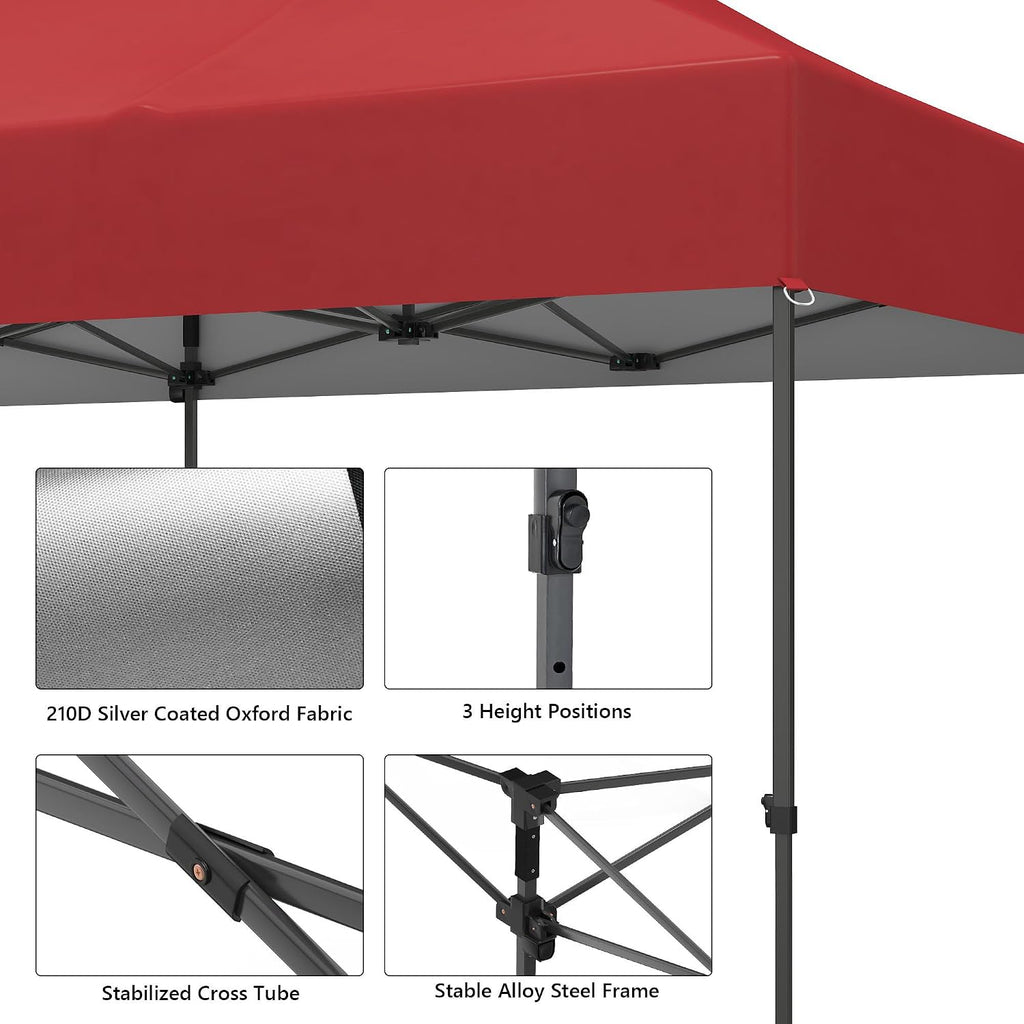 Outdoor Basic 10' x 20' Pop up Canopy Tent, Instant Heavy Duty Gazebo Tent Without Sidewalls/Wheeled Bag for Party Commercial Activity (Red, Without Sidewall)