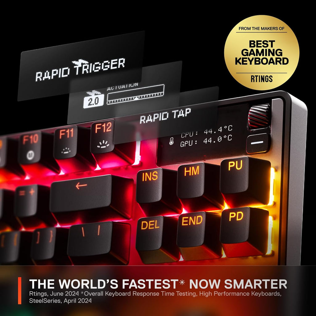 SteelSeries Apex Pro TKL Wireless Gen 3 OmniPoint 3.0 HyperMagnetic Switches — Adjustable Actuation — Rapid Trigger — Game-Ready Presets — Protection Mode — Rapid Tap/SOCD — Dual Wireless — OLED