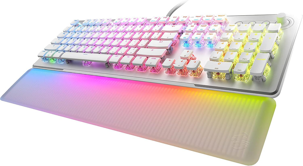 ROCCAT Vulcan II Max – Optical-Mechanical PC Gaming Keyboard with Customizable RGB Illuminated Keys and Palm Rest, Titan II Smooth Linear Switches, Aluminum Plate, 100M Keystroke Durability – White