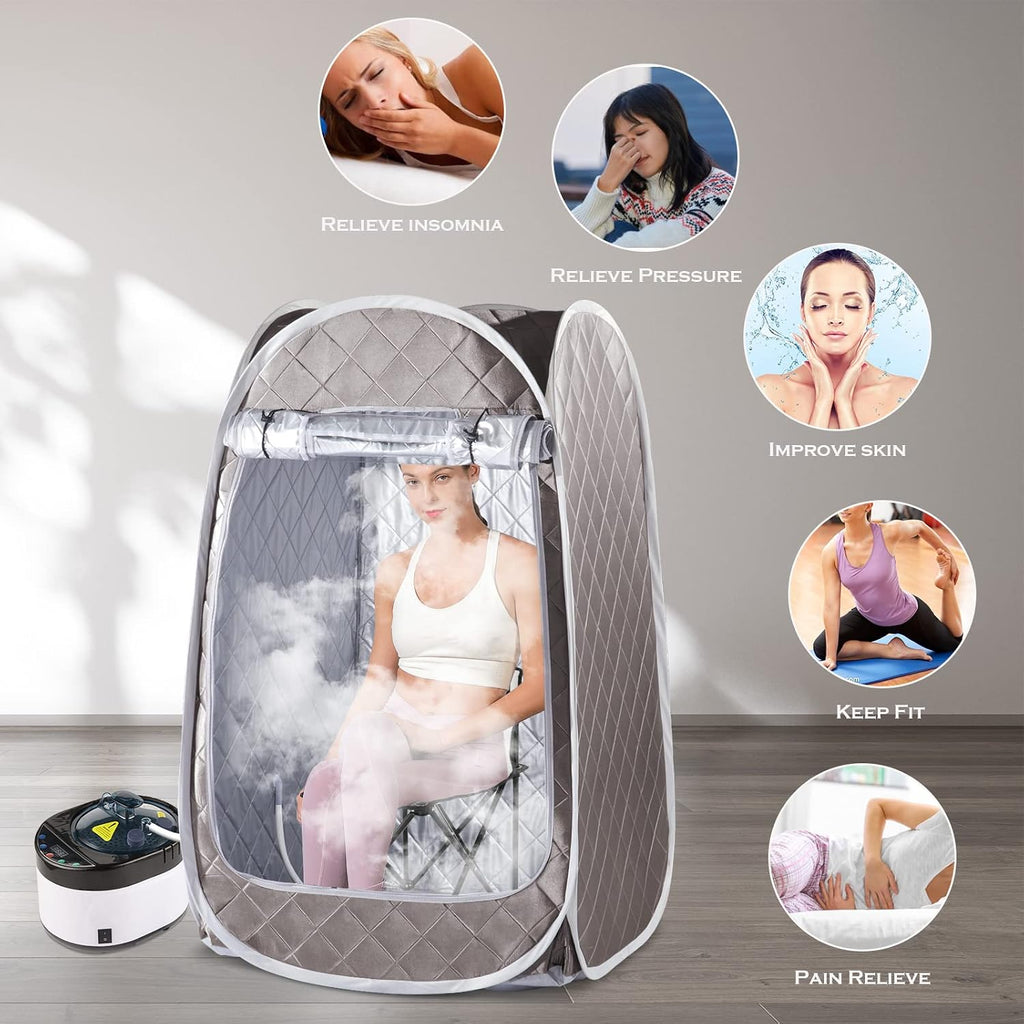 Portable Sauna, Steam Sauna Full Body, Newly Upgraded Large Space Sauna, Quick-Folding Sauna Spa Tent, Includes 4L Steamer(31.49 x 31.49 x 55.11inch, Grey)