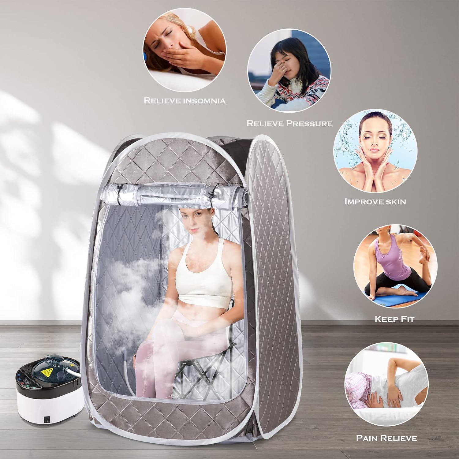Portable Sauna, Steam Sauna Full Body, Newly Upgraded Large Space Sauna, Quick-Folding Sauna Spa Tent, Includes 4L Steamer(31.49 x 31.49 x 55.11inch, Grey)