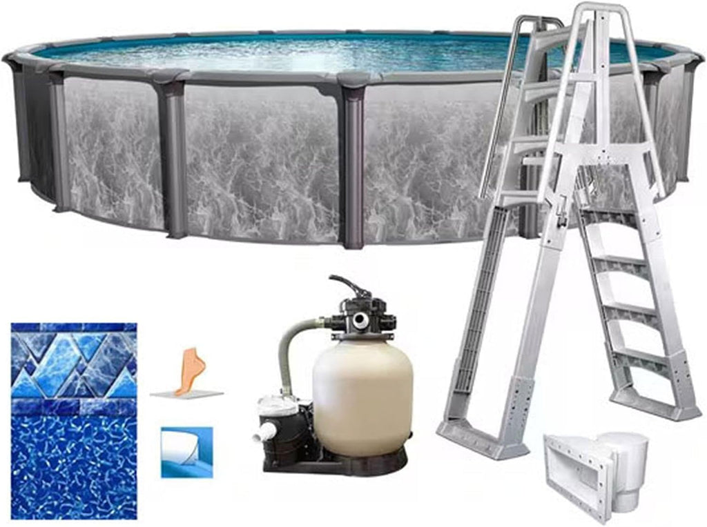 In The Swim 24' Round Above Ground Swimming Pool - Emotion Package - Featuring: Sand Filter, Pump System and A-Frame Ladder