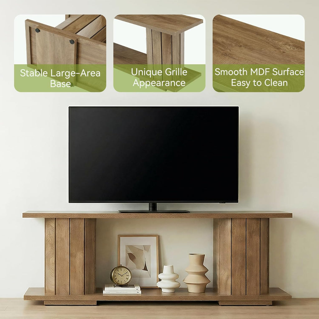 LITTLE TREE Wooden TV Stand for 60/65/70 Inch TVs, Entertainment Center with Open Storage Shelves, Farmhouse TV Console Media Television Stands for Living Room, Bedroom, Natural Wood Color
