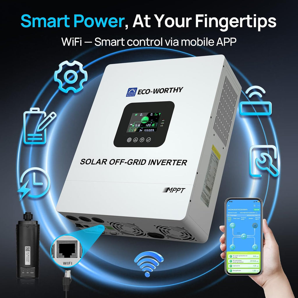 ECO-WORTHY UL1741 5000W 48V Solar Inverter Charger with WiFi, 48V DC to 120V AC,Inversor Solar Built in 100A MPPT Solar Charge Controller,40A AC Charger,Work with Lead Acid/LiFePO4,Home Backup