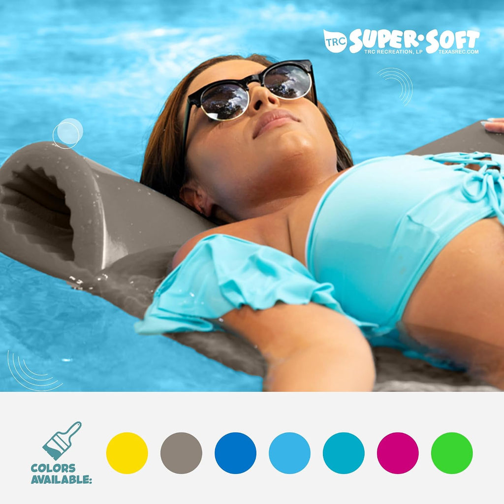 TRC Recreation Serenity 1.5' Thick Vinyl Coated Foam Swimming Pool Float Mat Adult Lounger with Built-in Roll Pillow