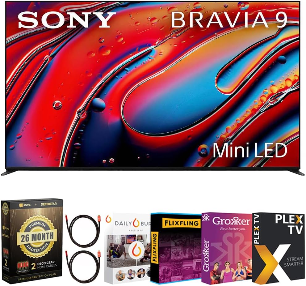 Sony BRAVIA 9 K65XR90 65' 4K HDR QLED Mini-LED TV (2024) Bundle with Deco Gear 4K HDMI 2.0 Cable w/Copper Conductors x2 + Premiere Streaming & CPS Exclusive 26 Month Protection (BEACH-CPS-263000)