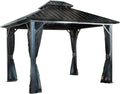 Sojag Outdoor 12' x 12' Genova Double Roof Hardtop Gazebo 4-Season Outdoor Sun Shelter with Mosquito Net