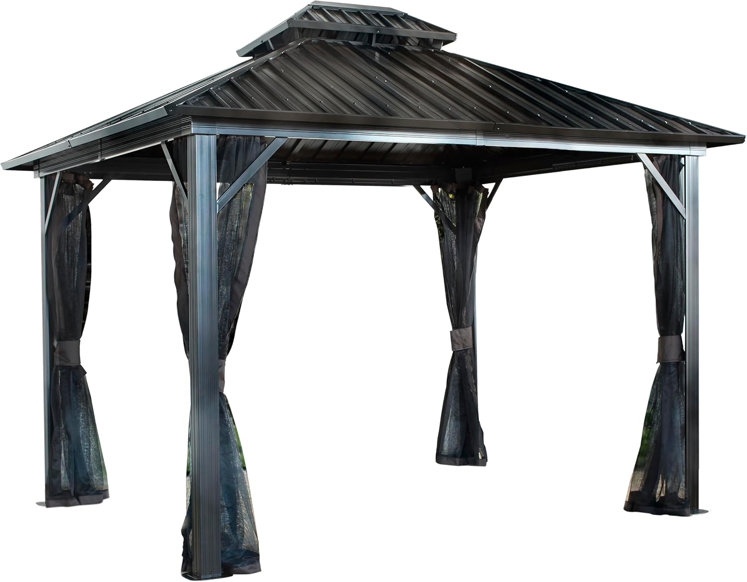 Sojag Outdoor 12' x 12' Genova Double Roof Hardtop Gazebo 4-Season Outdoor Sun Shelter with Mosquito Net