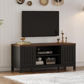 ChooChoo Farmhouse TV Stand for Televisions up to 55 inches, Entertainment Center Console Table Media Furniture with Storage Cabinets and Open Shelves, Fluted Door, for Living Room Bedroom, Black