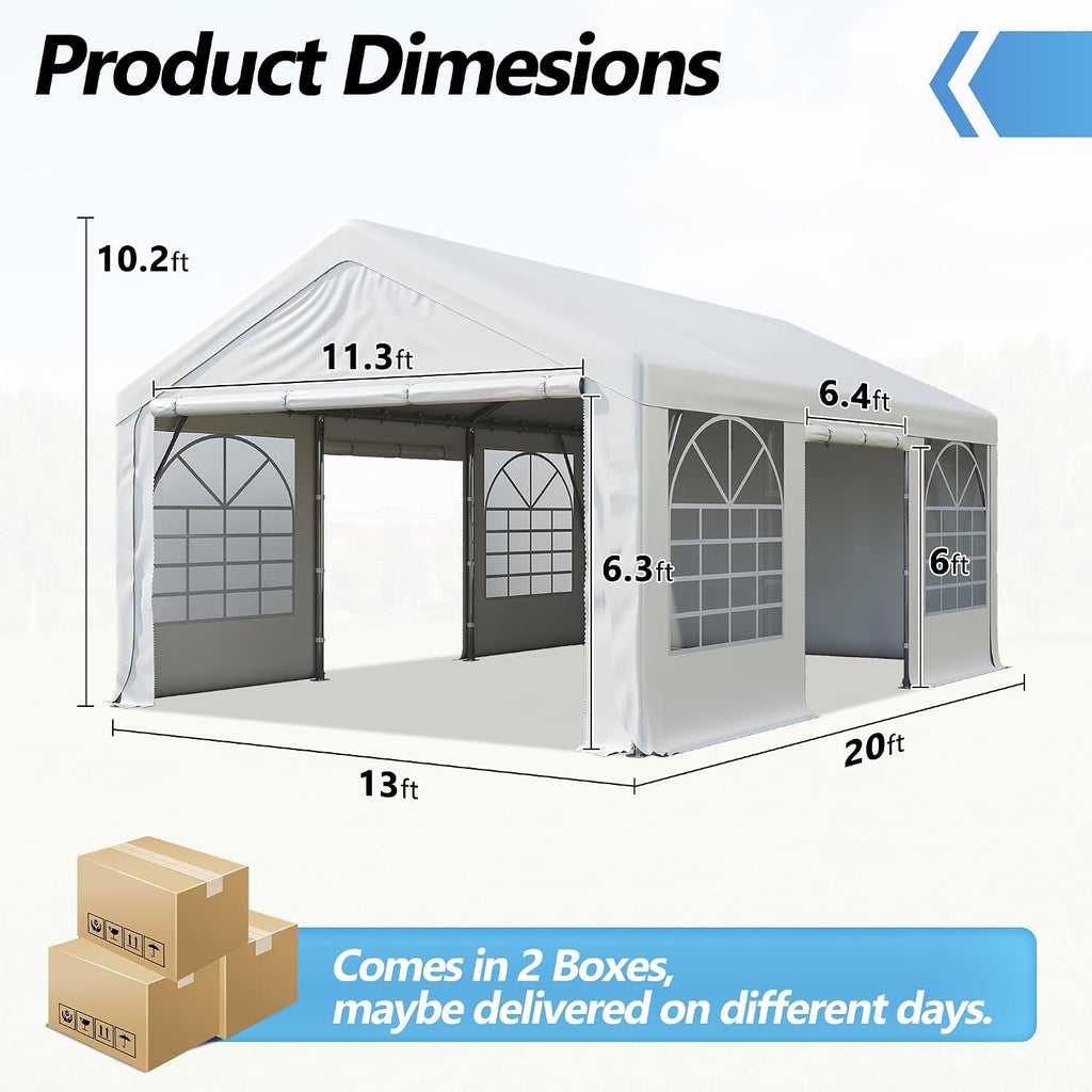 13'x20' Party Tent Heavy Duty, Wedding Tent with Removable Sidewall & 4 Sand Bags, Outdoor Events for Wedding, Birthday Party (13' x 20')